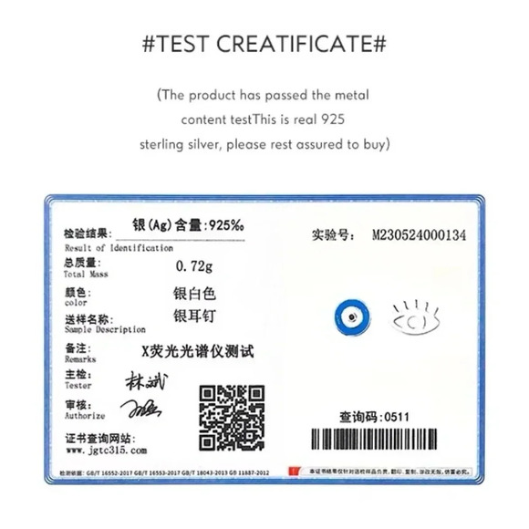 925 Sterling Silver Evil Eye Studs Earrings - Picture 10 of 12